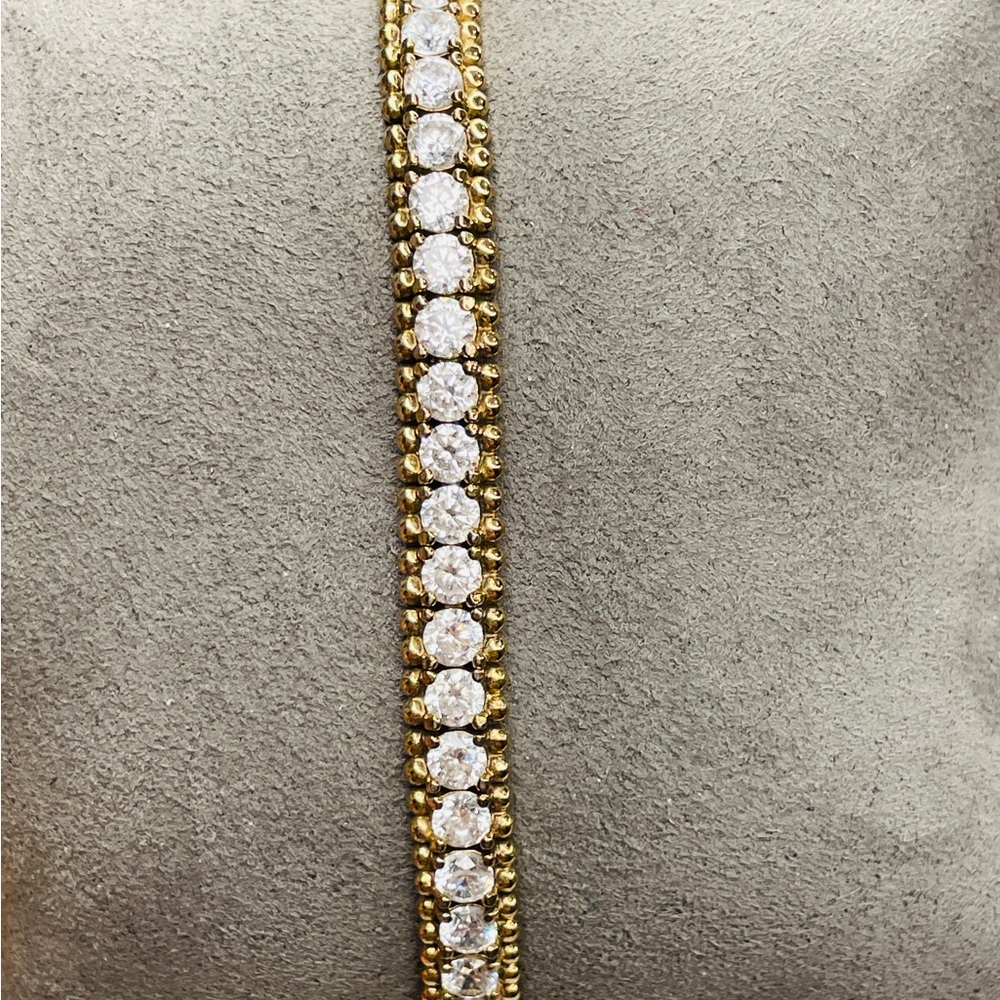 Solid  925 Silver  Gold Plated Cubic Zirconia Tennis Bracelet
